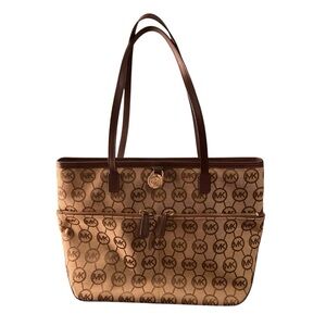 Michael Kors Jet Set Logo Tote Brown MK Monogram Shoulder Bag Multi Pocket